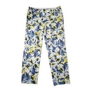 NEW Valerie Stevens Blue Yellow Floral Capri Pants Womens‎ 10 Trousers Cottage